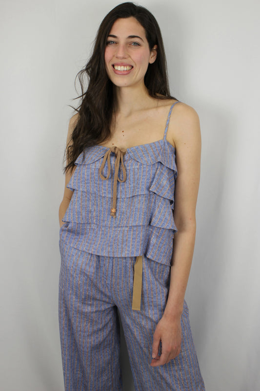 Top rigato a balze in lino Markup - Seipuntozerostore