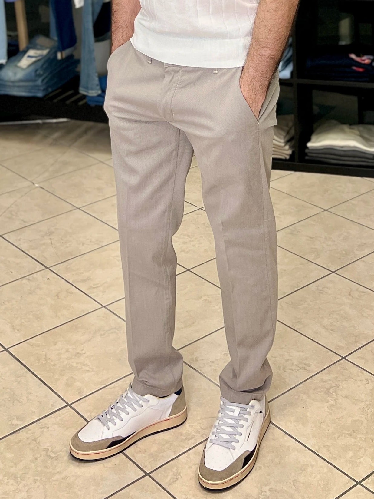 Pantalone cotone tinto in filo beige Seipuntozerostore - Seipuntozerostore