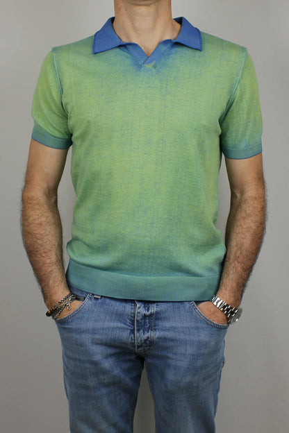 Polo derby doppia tintura lime azzurro Berna - Seipuntozerostore