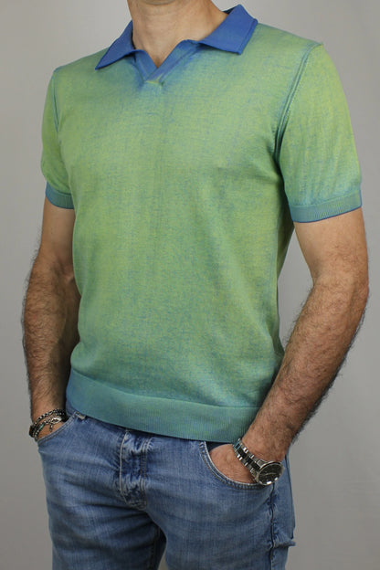 Polo derby doppia tintura lime azzurro Berna - Seipuntozerostore