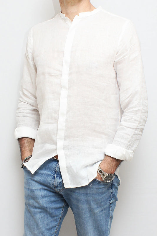 Camicia coreana in lino Bianco Berna - Seipuntozerostore
