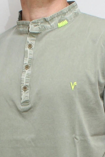 Polo Serafino tinto capo marmorizzato Verde Militare con Ricami a Contrasto V2 - Seipuntozerostore