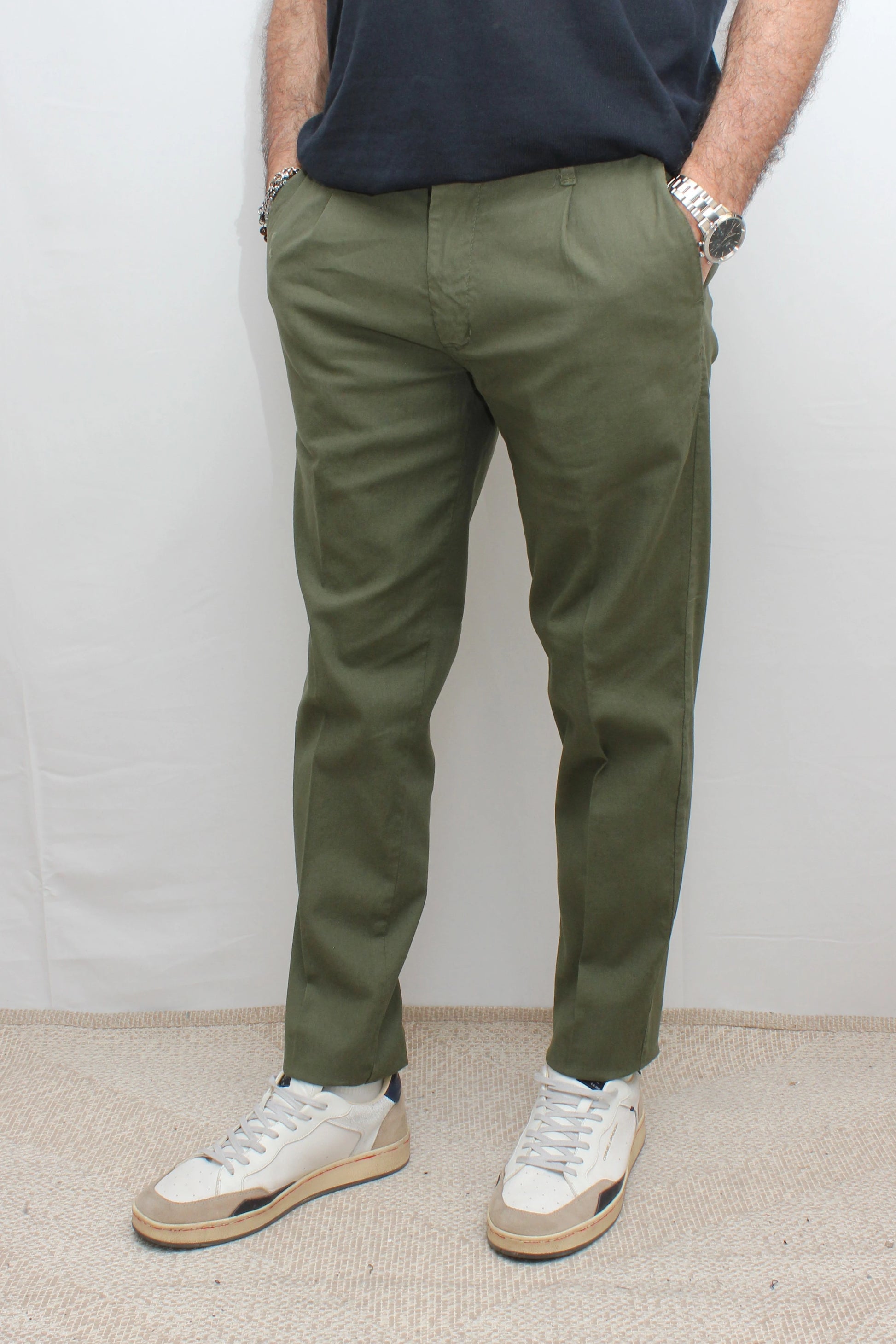 Pantalone pinces in cotone lino verde Seipuntozerostore - Seipuntozerostore