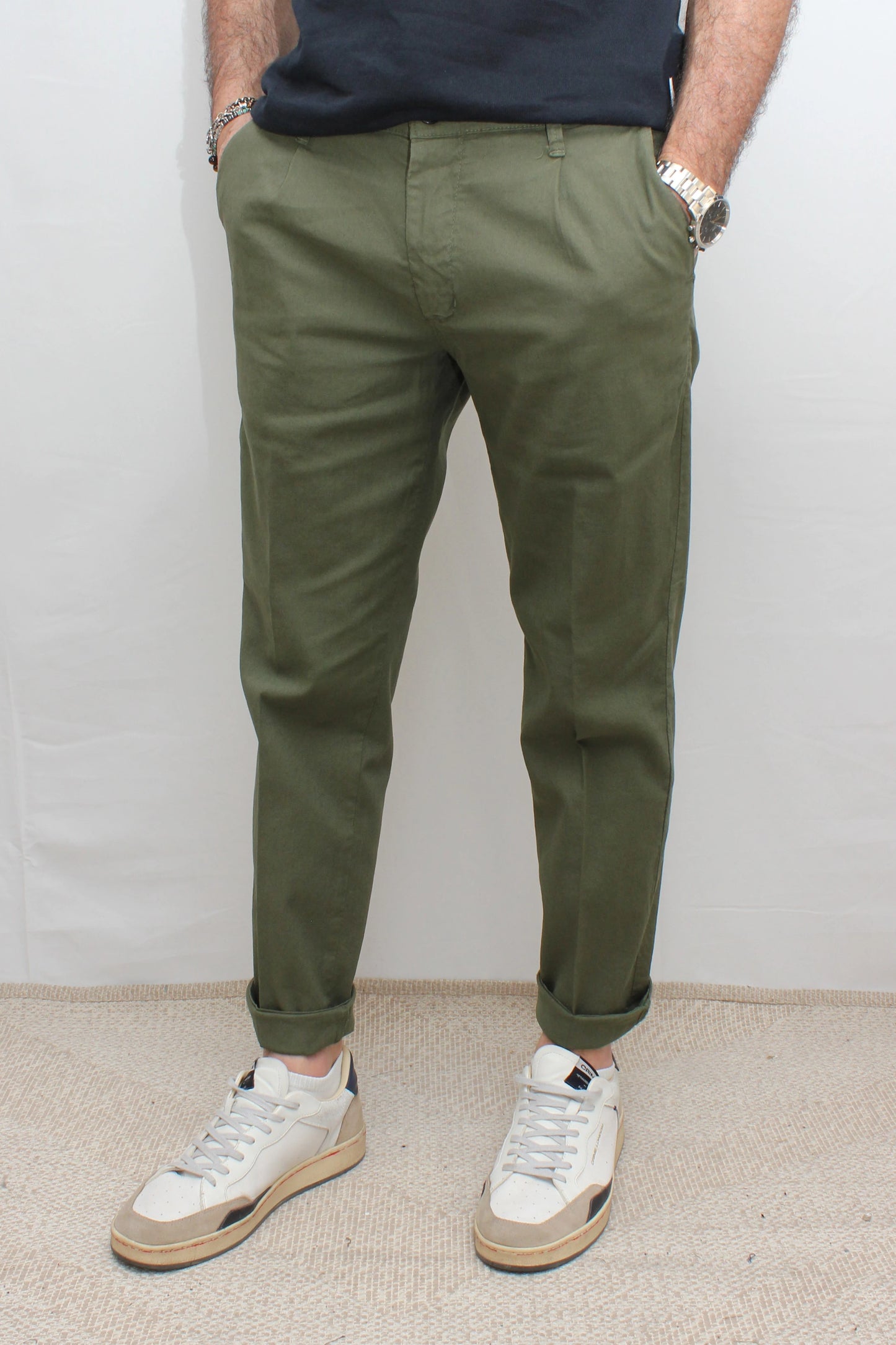 Pantalone pinces in cotone lino verde Seipuntozerostore - Seipuntozerostore