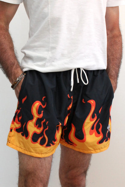 Costume Mare Uomo Stampa Flame Nero/Arancio Berna - Seipuntozerostore