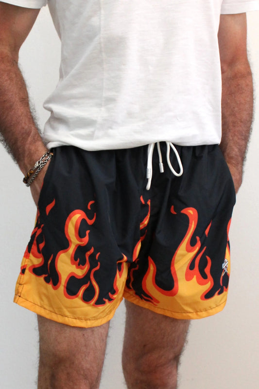 Costume Mare Uomo Stampa Flame Nero/Arancio Berna - Seipuntozerostore
