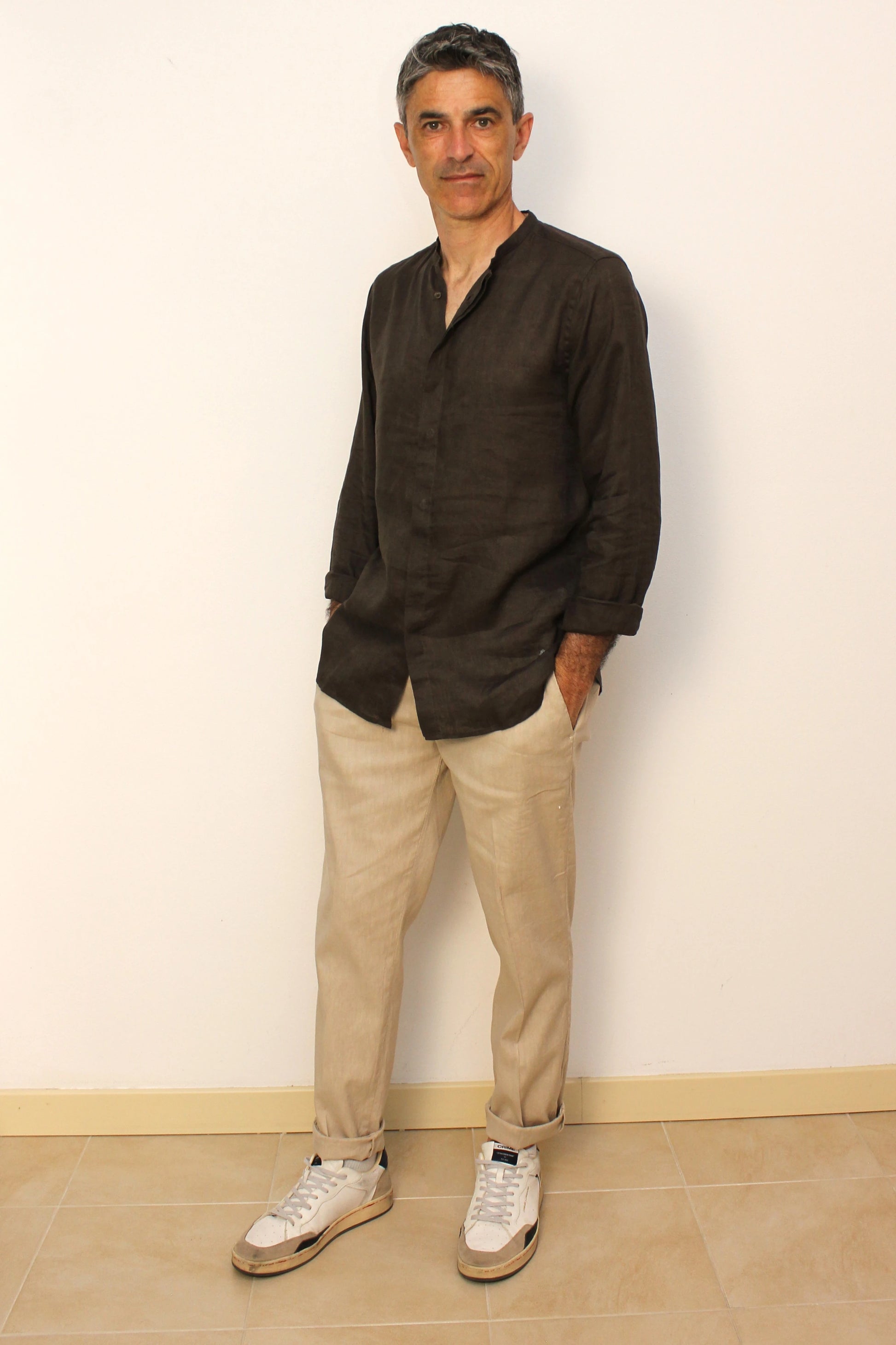Camicia coreana in lino caffè Berna - Seipuntozerostore