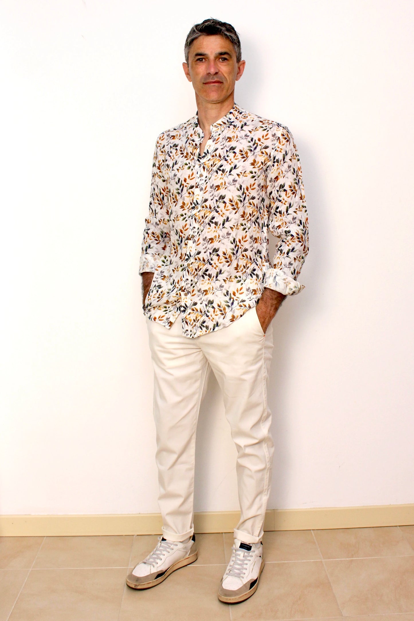 Camicia in lino fantasia bianca Berna - Seipuntozerostore
