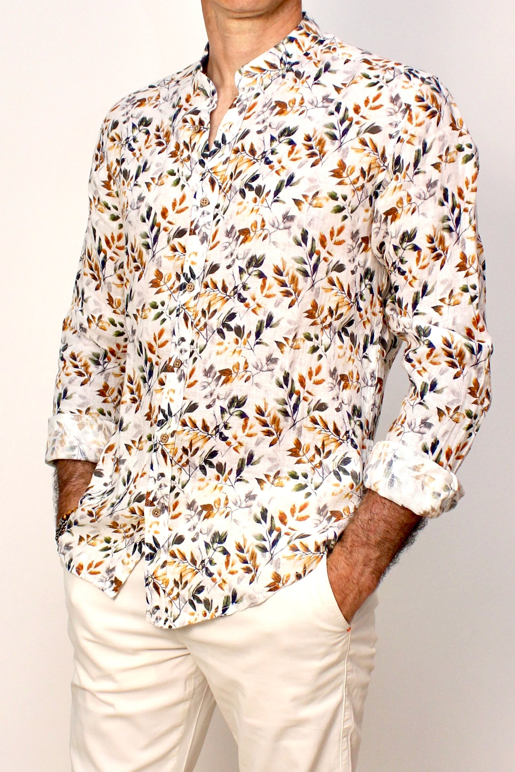 Camicia in lino fantasia bianca Berna - Seipuntozerostore