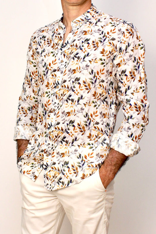 Camicia in lino fantasia bianca Berna - Seipuntozerostore