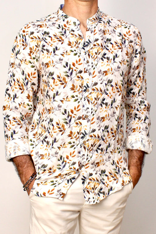 Camicia in lino fantasia bianca Berna - Seipuntozerostore