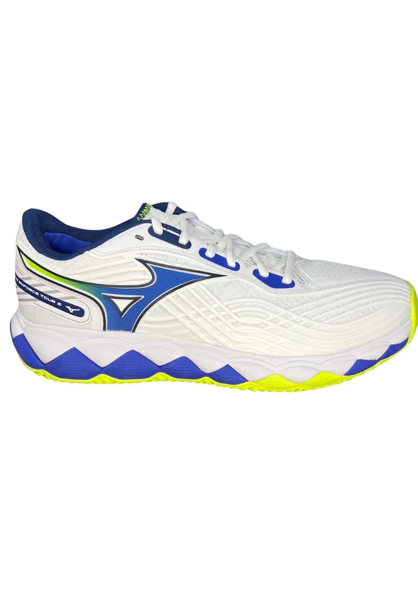 Scarpa da Tennis Padel Wave Enforce Tour 2 bianco blu lime CC Mizuno - Seipuntozerostore