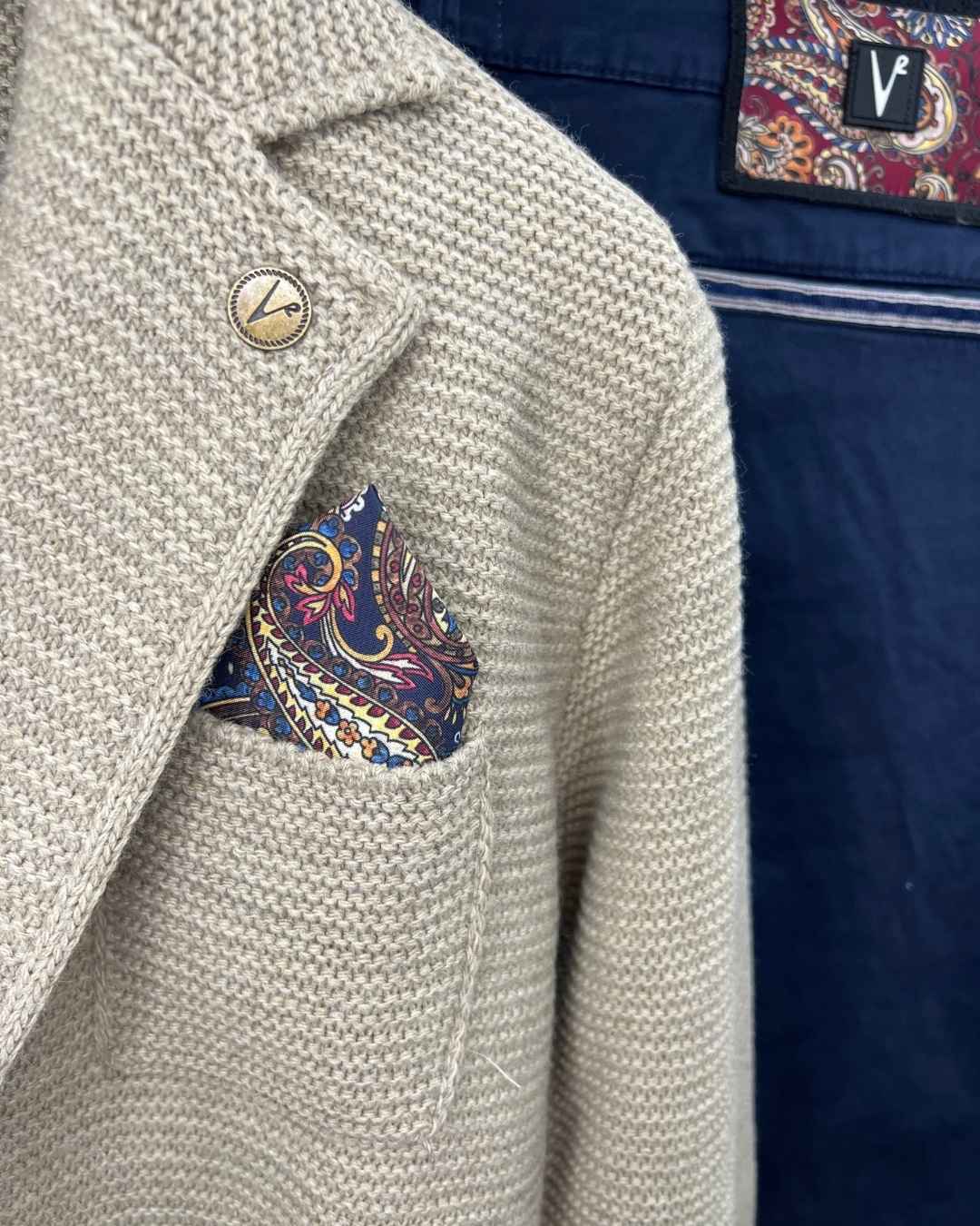 Giacca Monopetto Links tortora con interno collo e pochette in tessuto V2 - Seipuntozerostore