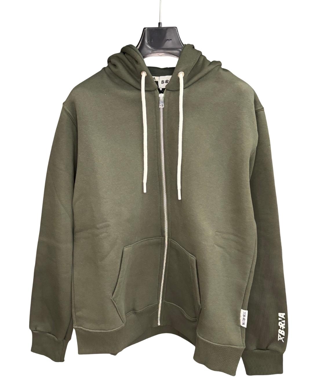 Felpa Zip hoodie logata sportswear verde militare Berna - Seipuntozerostore