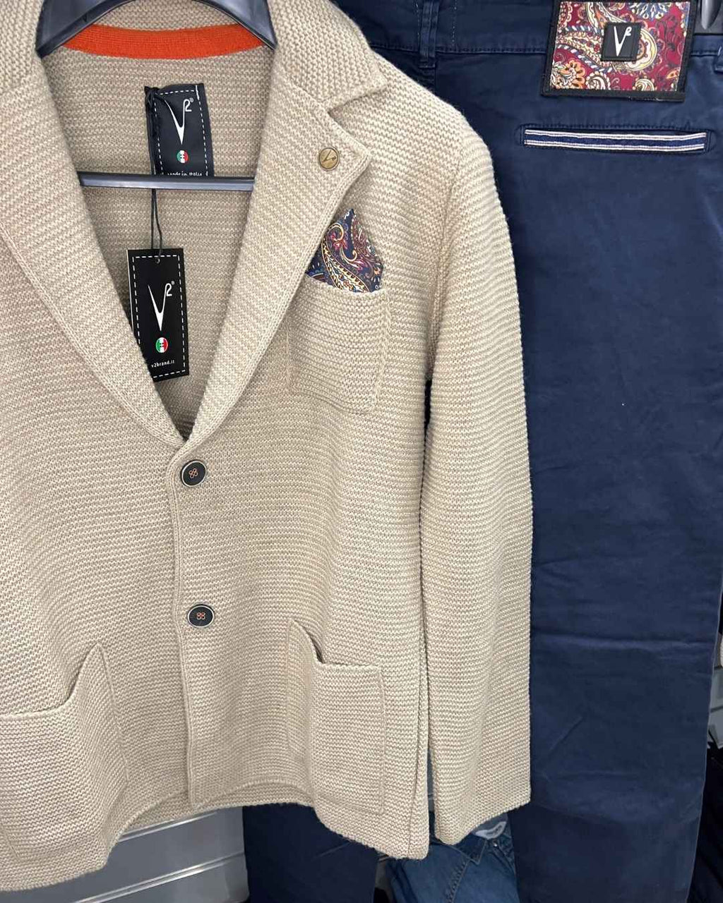 Giacca Monopetto Links tortora con interno collo e pochette in tessuto V2 - Seipuntozerostore