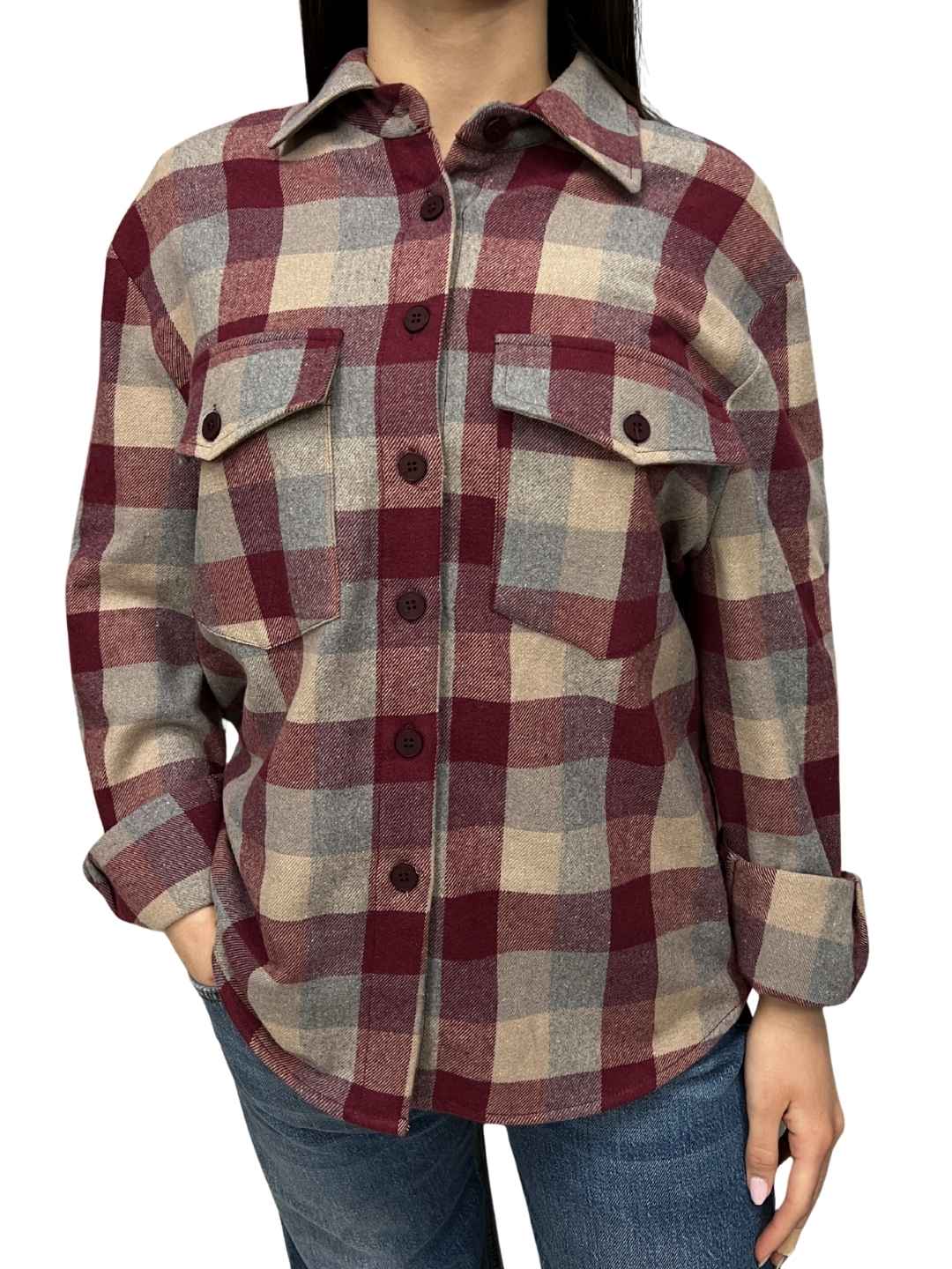 Camicia a quadri in flanella bordeaux donna Berna - Seipuntozerostore
