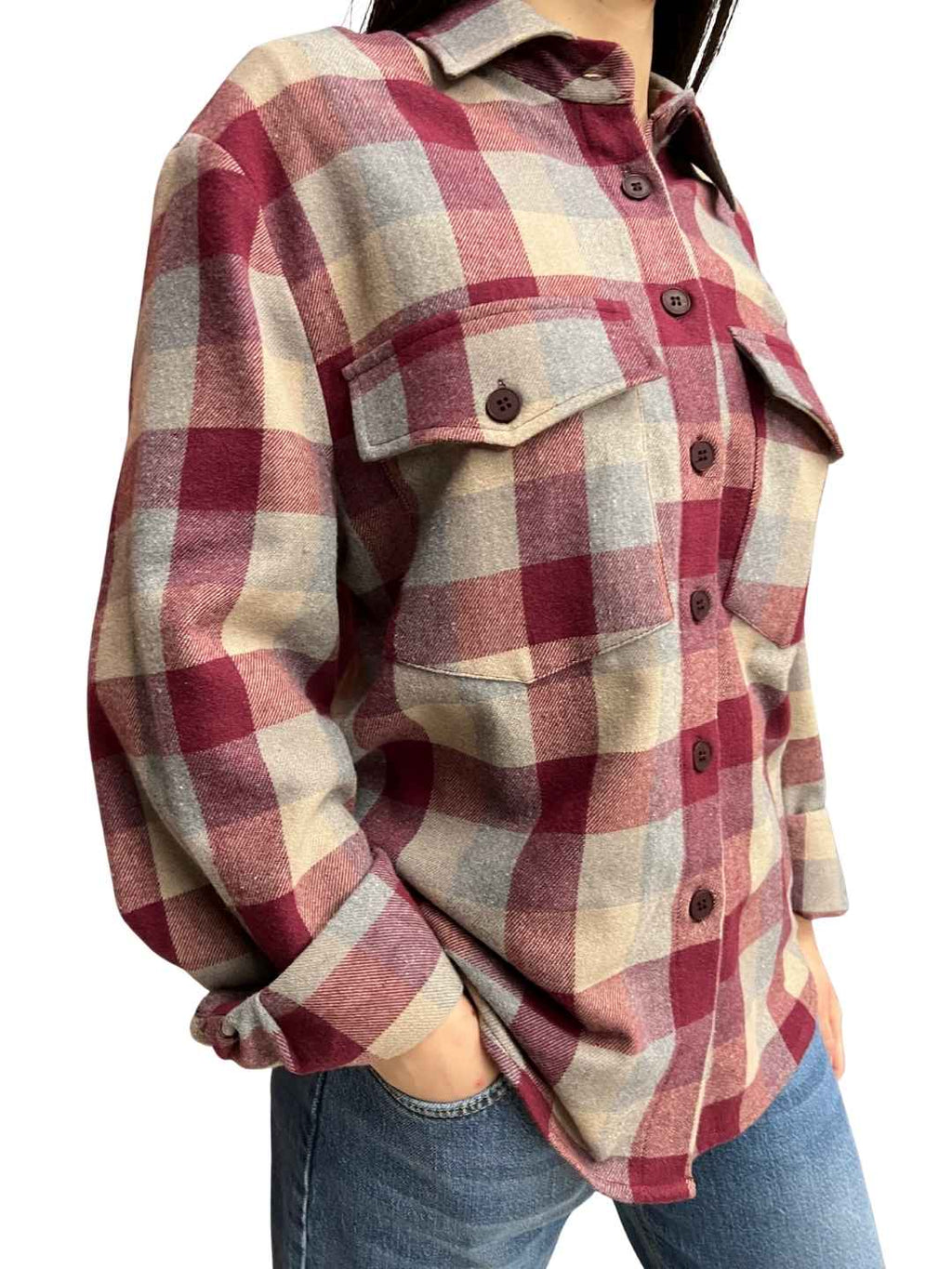 Camicia a quadri in flanella bordeaux donna Berna - Seipuntozerostore