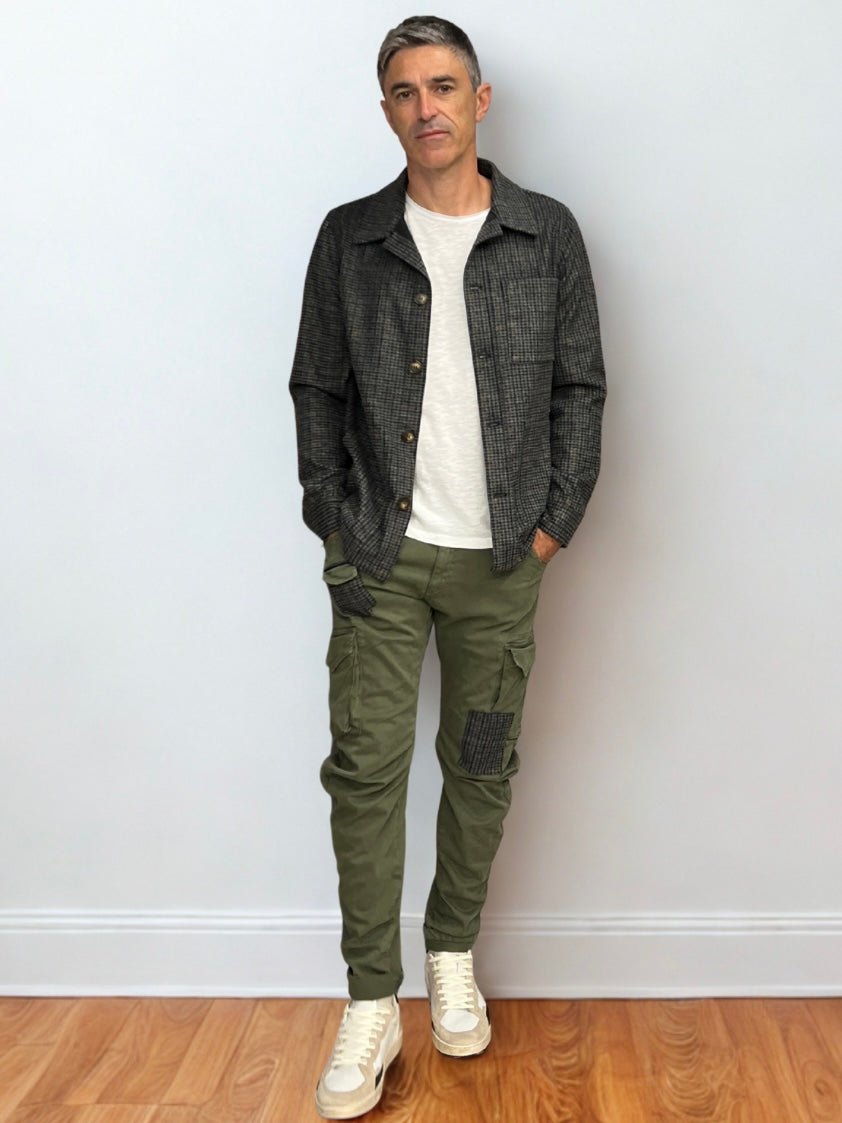 Giacca Sahariana Sartoriale Pied de Poule Verde Militare con interni in tessuto V2 - Seipuntozerostore