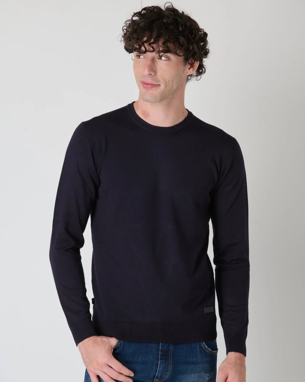 Maglione Girocollo in viscosa Blu V2 brand - Seipuntozerostore