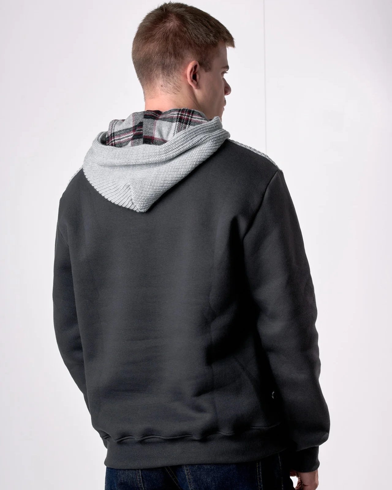 Felpa Cappuccio Grigio con intarsio in maglieria e dettagli in tessuto V2 - Seipuntozerostore