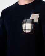 Maglione Girocollo occhio di pernice Blu con Taschino Patchwork Ricamato con Tessuti V2 - Seipuntozerostore