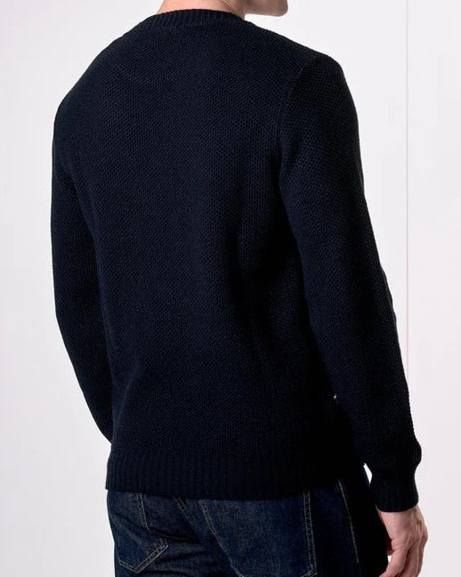 Maglione Girocollo occhio di pernice Blu con Taschino Patchwork Ricamato con Tessuti V2 - Seipuntozerostore