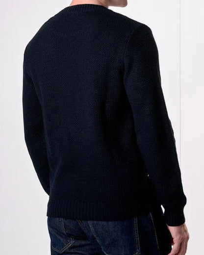 Maglione Girocollo occhio di pernice Blu con Taschino Patchwork Ricamato con Tessuti V2 - Seipuntozerostore