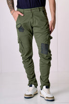 Pantalone TEXAS - Cargo Slim Verde militare con Patchwork in tessuto V2 - Seipuntozerostore
