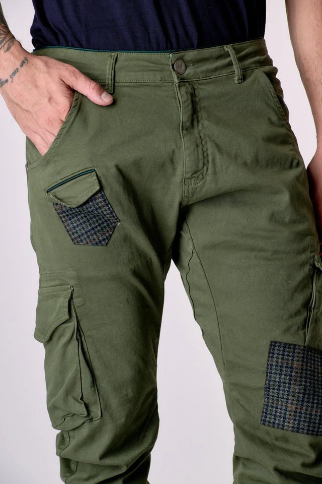 Pantalone TEXAS - Cargo Slim Verde militare con Patchwork in tessuto V2 - Seipuntozerostore
