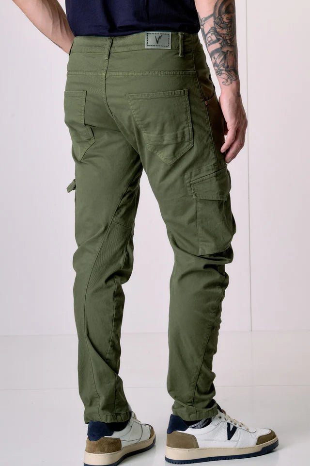 Pantalone TEXAS - Cargo Slim Verde militare con Patchwork in tessuto V2 - Seipuntozerostore