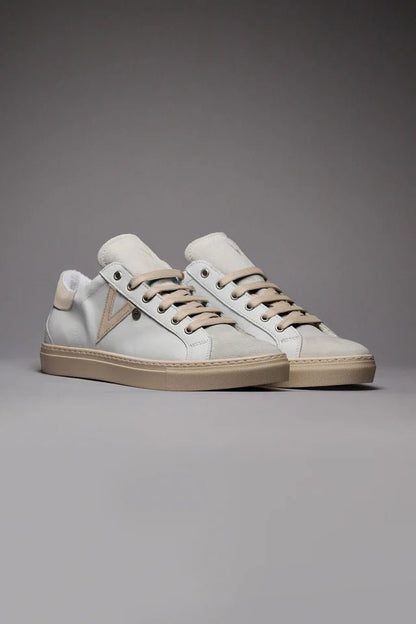 Sneakers a suola bassa Bianca con retro e inserto scamosciato Sabbia V2 - Seipuntozerostore
