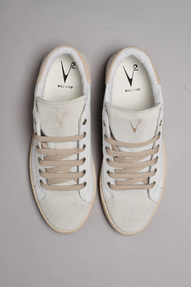 Sneakers a suola bassa Bianca con retro e inserto scamosciato Sabbia V2 - Seipuntozerostore