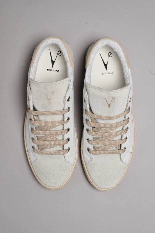 Sneakers a suola bassa Bianca con retro e inserto scamosciato Sabbia V2 - Seipuntozerostore