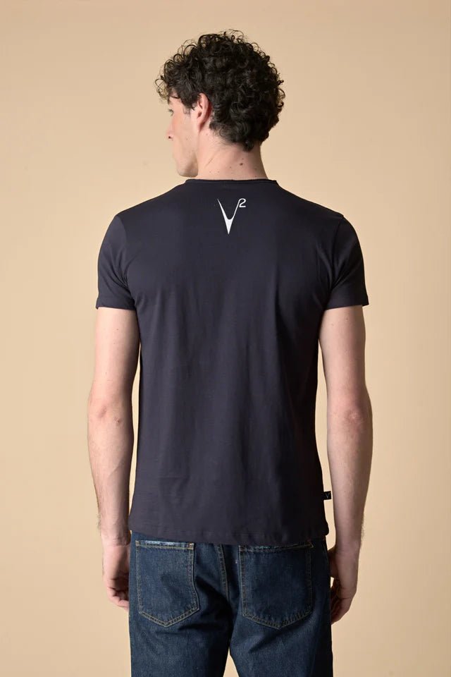 T-Shirt Blu con Taschino in tessuto V2 e schizzi di vernice - Seipuntozerostore