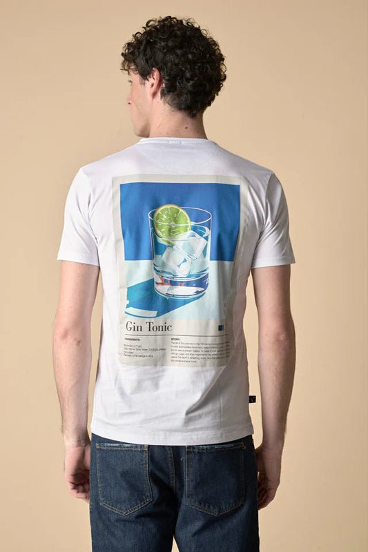 T-Shirt Bianca con ricamo Gin Tonic e stampa sul retro V2 - Seipuntozerostore