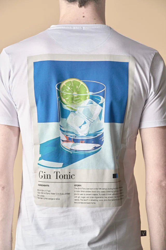 T-Shirt Bianca con ricamo Gin Tonic e stampa sul retro V2 - Seipuntozerostore