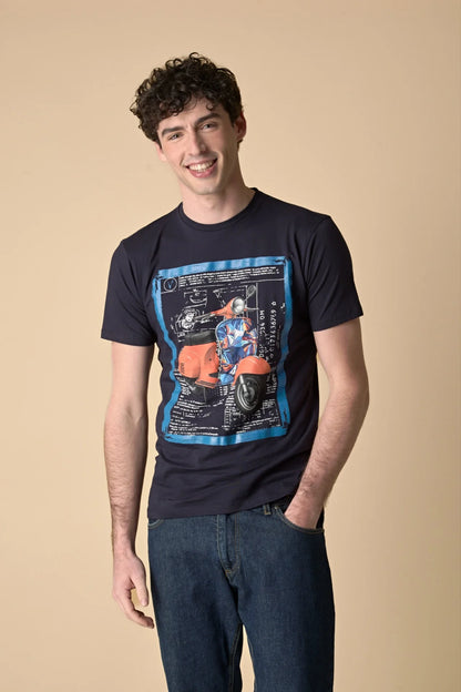 T-Shirt Blu stampa Moto con inserto e interno collo in tessuto V2 - Seipuntozerostore