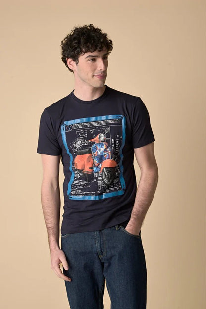 T-Shirt Blu stampa Moto con inserto e interno collo in tessuto V2 - Seipuntozerostore