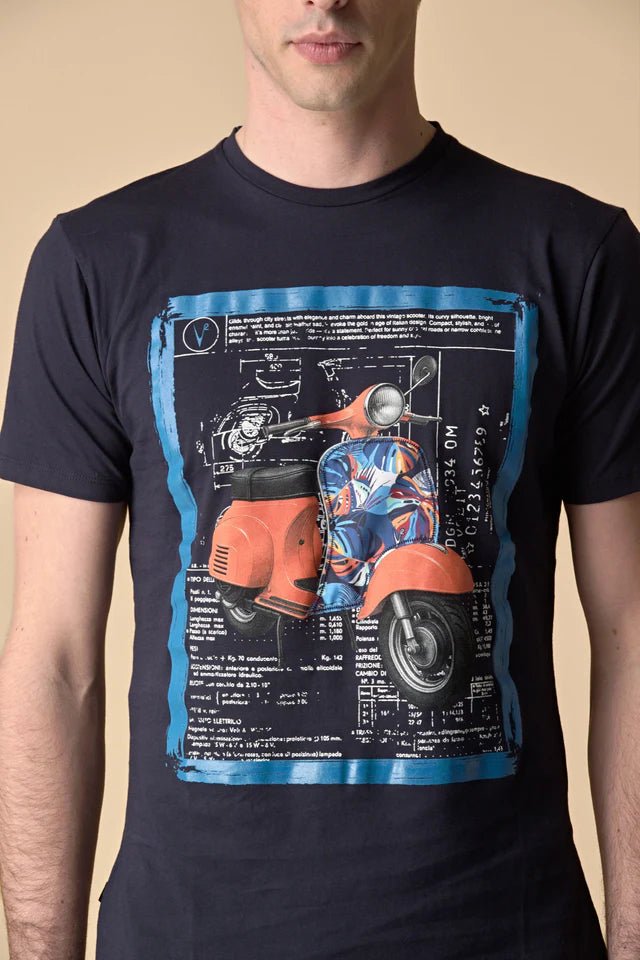 T-Shirt Blu stampa Moto con inserto e interno collo in tessuto V2 - Seipuntozerostore
