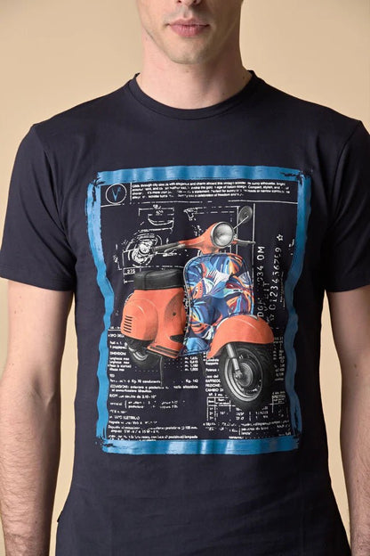 T-Shirt Blu stampa Moto con inserto e interno collo in tessuto V2 - Seipuntozerostore