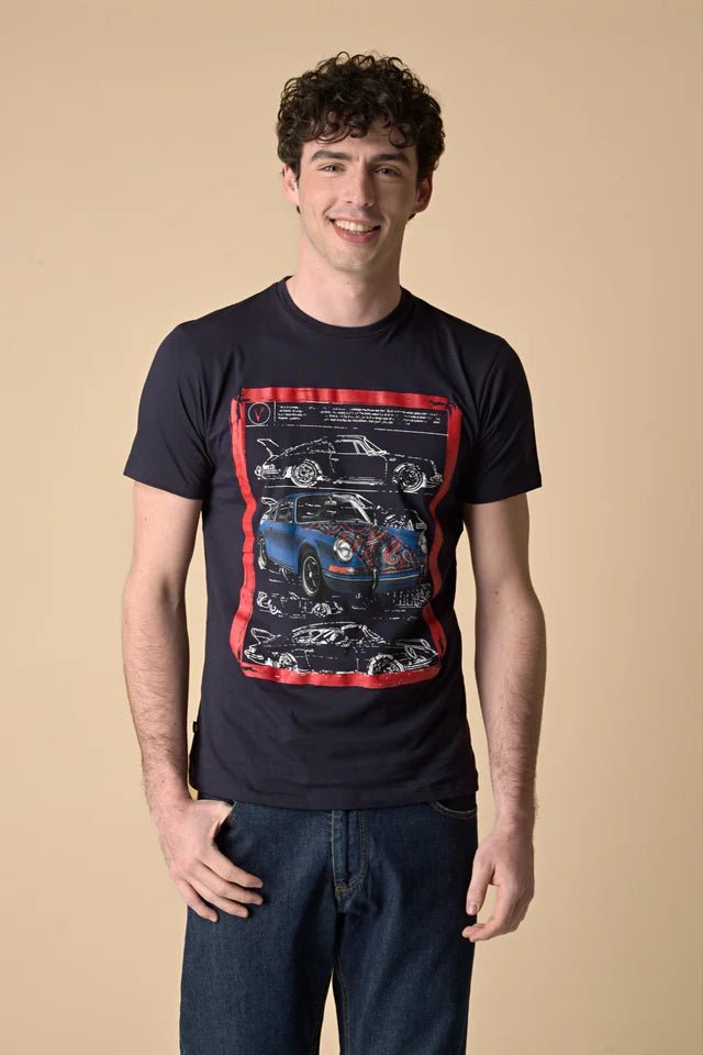 T-Shirt Blu stampa Supercar con inserto e interno collo in tessuto V2 - Seipuntozerostore