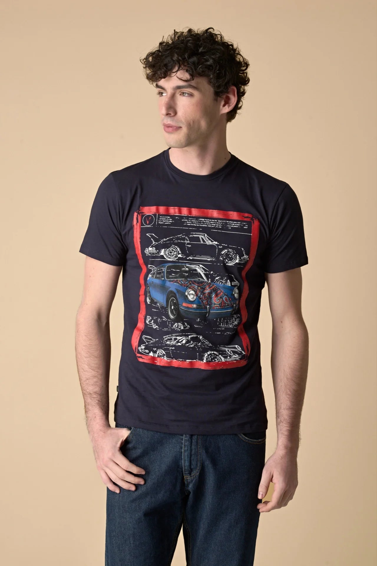 T-Shirt Blu stampa Supercar con inserto e interno collo in tessuto V2 - Seipuntozerostore