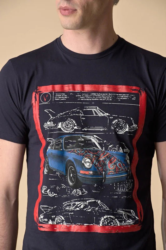 T-Shirt Blu stampa Supercar con inserto e interno collo in tessuto V2 - Seipuntozerostore