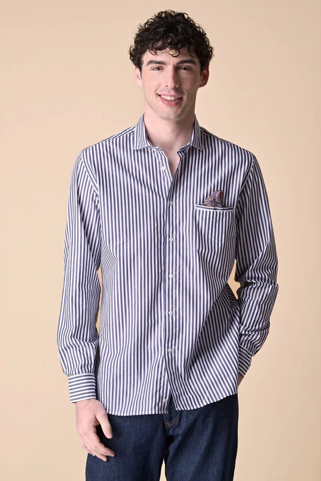 Camicia Rigata Blu con Pochette e dettagli in tessuto V2 - Seipuntozerostore