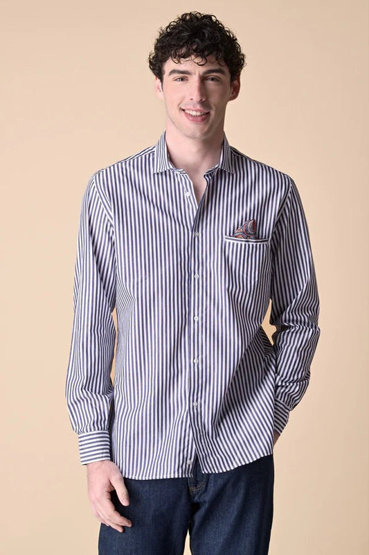 Camicia Rigata Blu con Pochette e dettagli in tessuto V2 - Seipuntozerostore