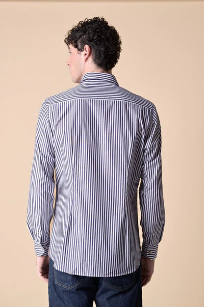 Camicia Rigata Blu con Pochette e dettagli in tessuto V2 - Seipuntozerostore