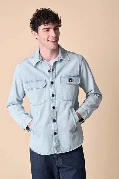 Sahariana in Jeans Lavaggio Marmorizzato con Patch Stampa Carpe sul retro V2 - Seipuntozerostore