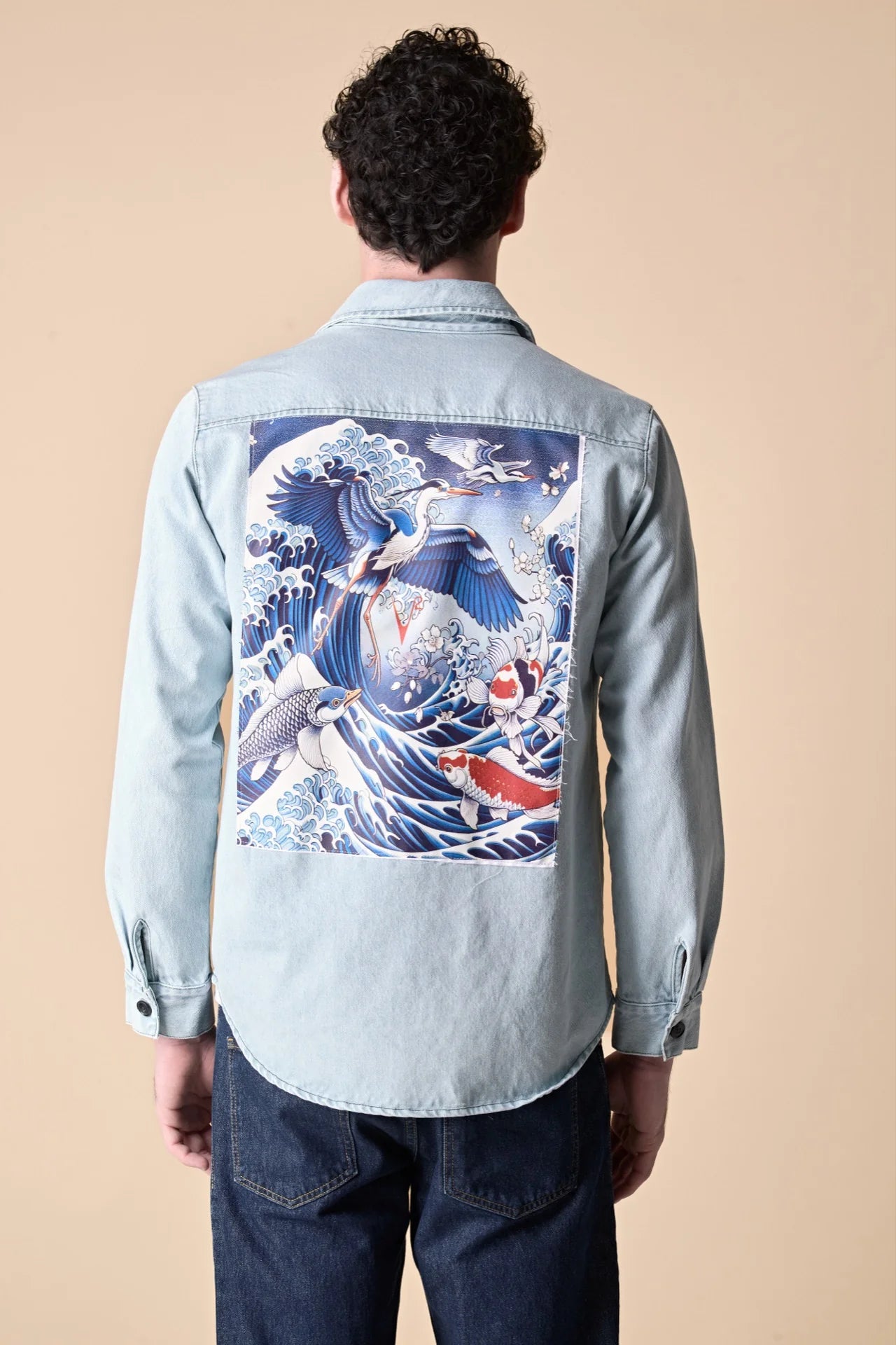 Sahariana in Jeans Lavaggio Marmorizzato con Patch Stampa Carpe sul retro V2 - Seipuntozerostore