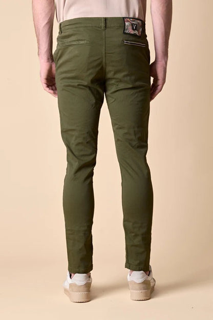 Chino in cotone elasticizzato Verde militare con Salpa in tessuto V2 - Seipuntozerostore