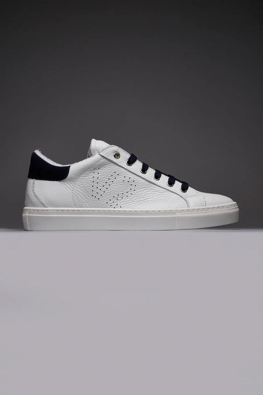 PROMO - 30% NEL CARRELLO Sneakers a suola bassa bianca con retro e lacci blu V2 Brand - Seipuntozerostore